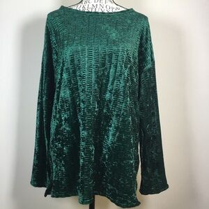 Dark forest green velvet long sleeved waffle top round neck whimsy whimsygoth XL